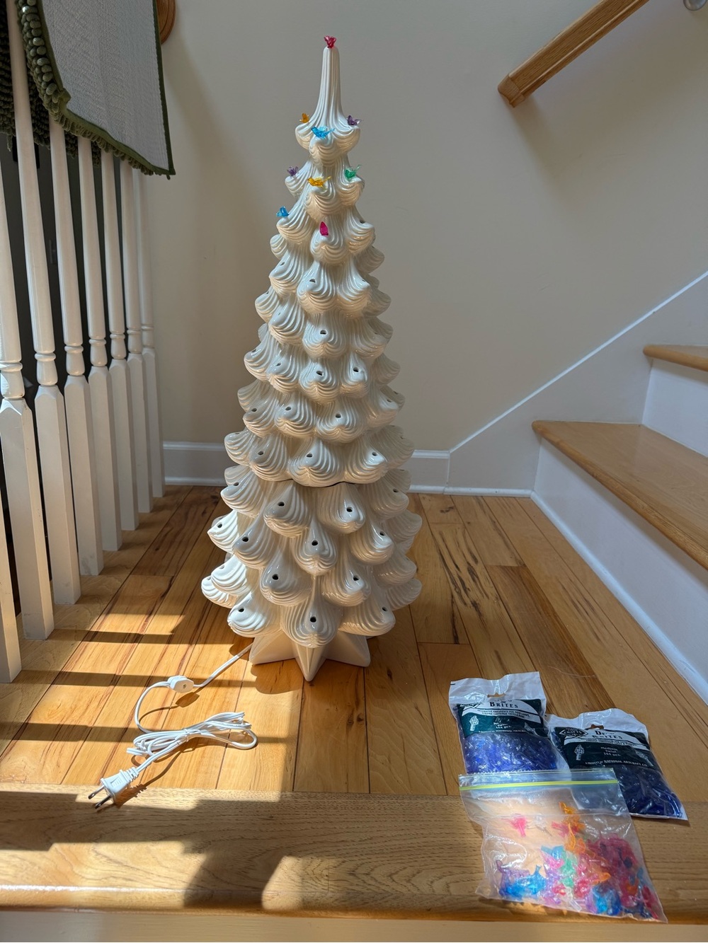 White Ceramic Light-Up Holiday Tree with Multi-Color Bulbs